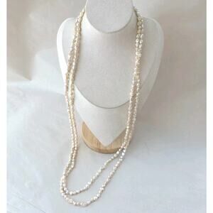 LUC Double Kashi Pearl Necklace- Sterling Silver 925 Stamped 32" Long Beaded